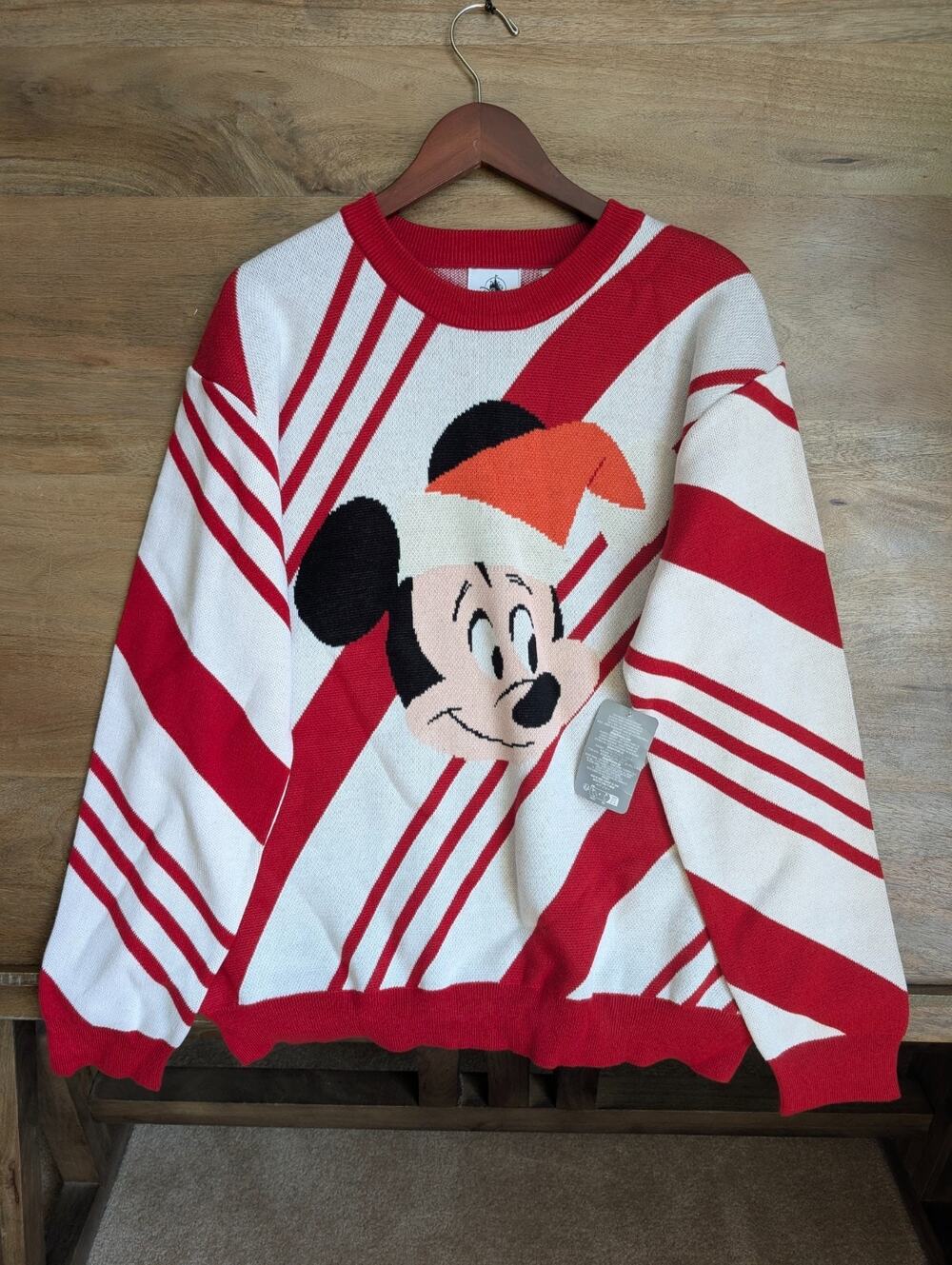 NWT Disney Santa Mickey Mouse Holiday Sweater Men Large Multi Stripe Long Sleeve
